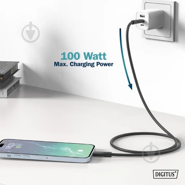 Кабель Digitus Type-C - Type-C Data/Charge USB 3.2 Gen2 10G 100W 4K 1 м черный (AK-300342-010-S) - фото 6