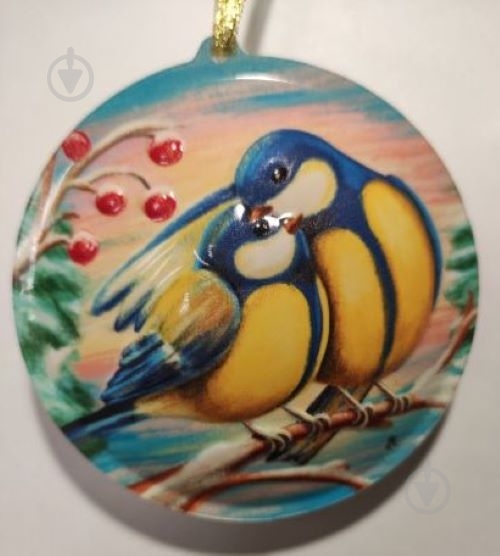 Елочная игрушка шар Синички 9 см - фото 4