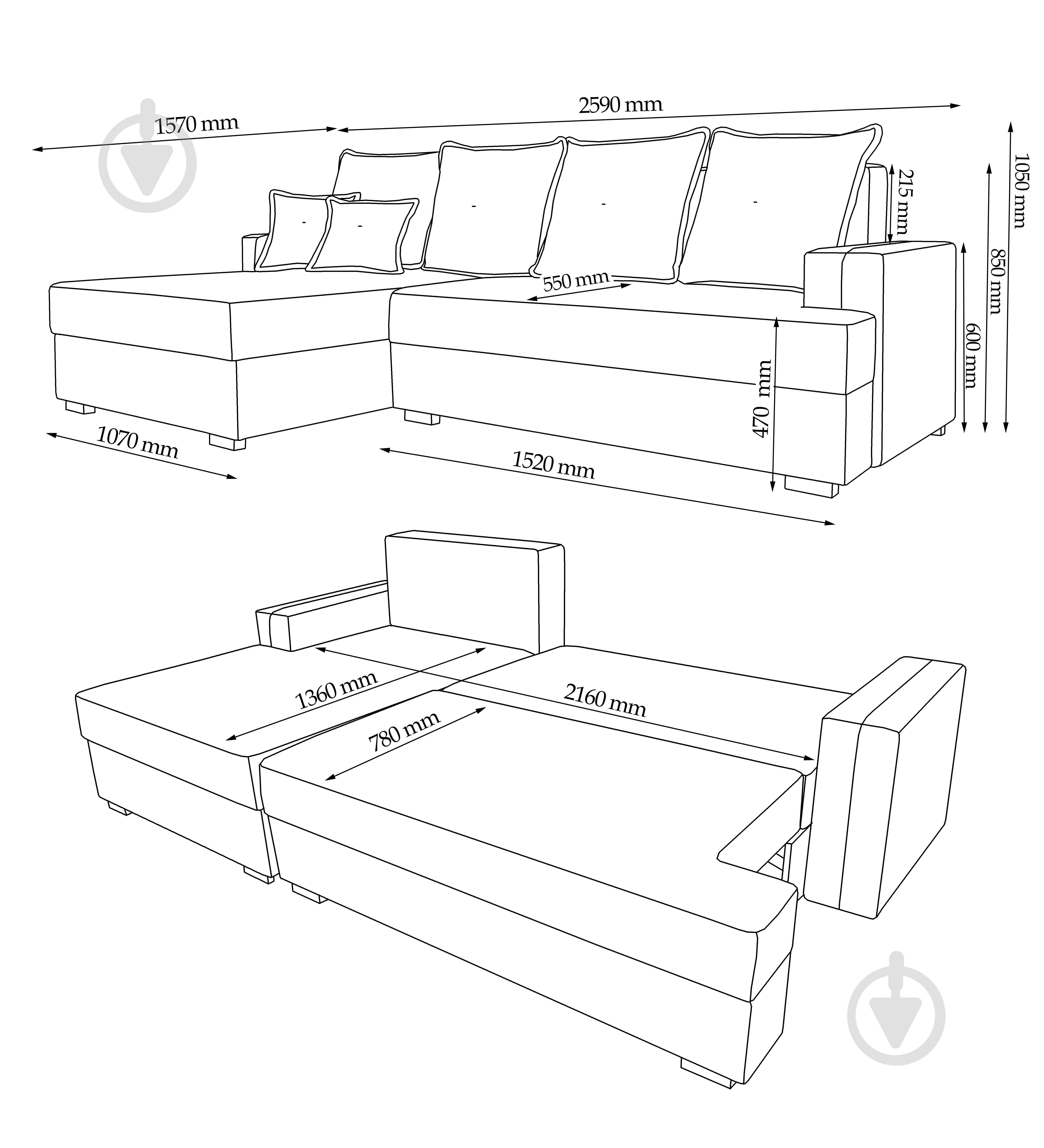 Диван угловой VECTOR Рио левый серый 2590x1570x1050 мм - фото 9
