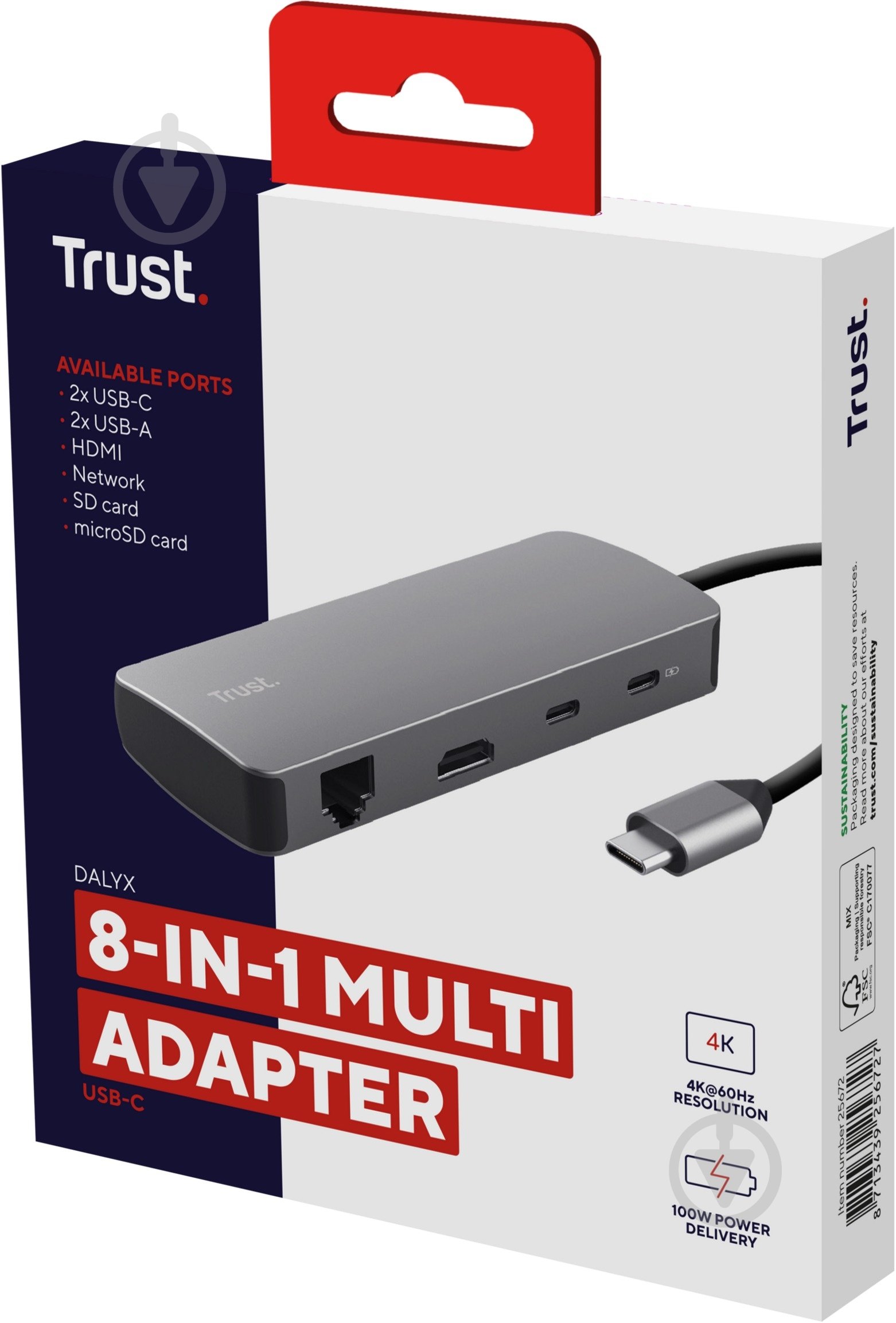 Адаптер Trust Dalyx 8in1 USB-C> 1xUSB-А 3.2/USB-A 2.0/2xUSB-С/HDMI/Ehernet/SD/microSD (25672_TRUST) - фото 9