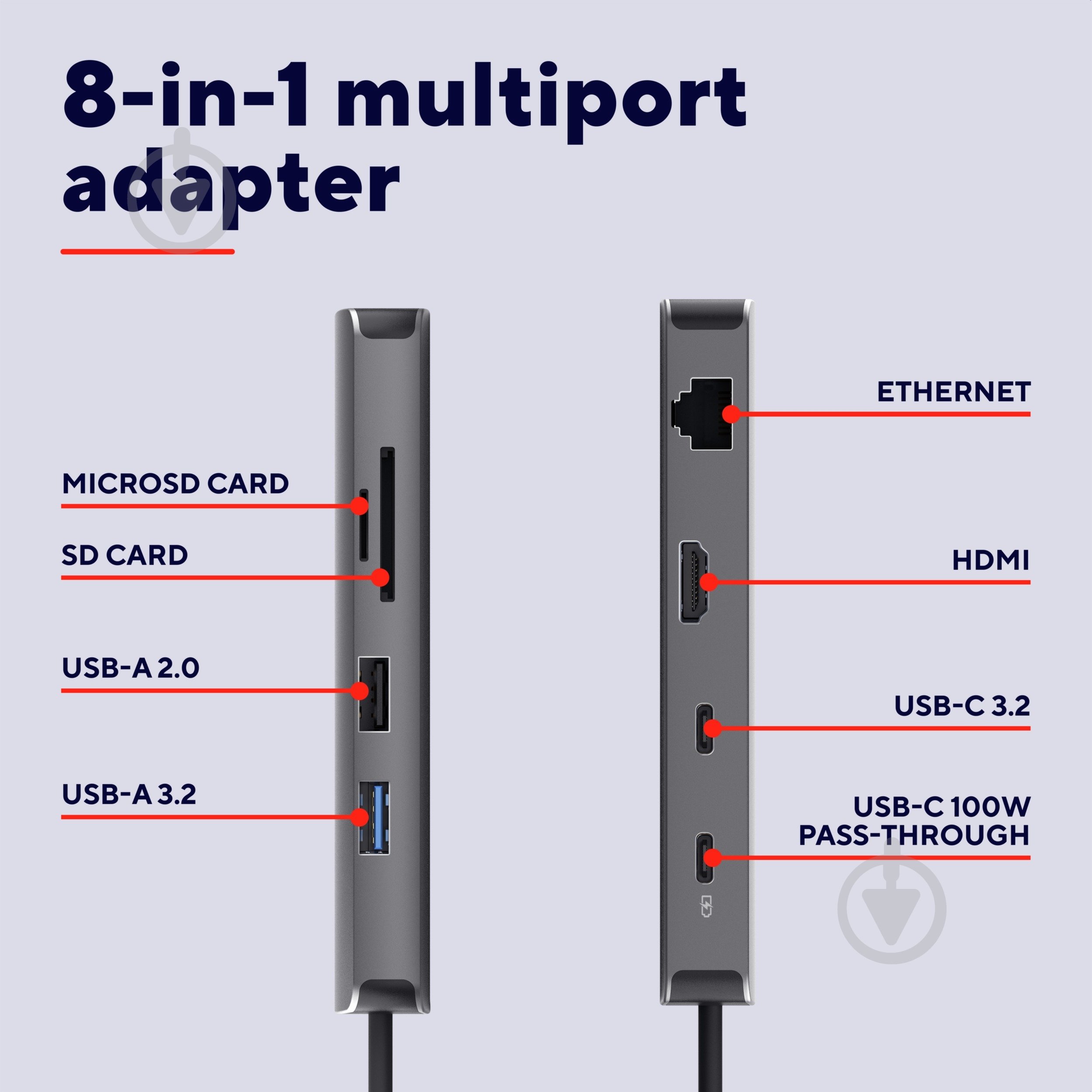 Адаптер Trust Dalyx 8in1 USB-C> 1xUSB-А 3.2/USB-A 2.0/2xUSB-С/HDMI/Ehernet/SD/microSD (25672_TRUST) - фото 10