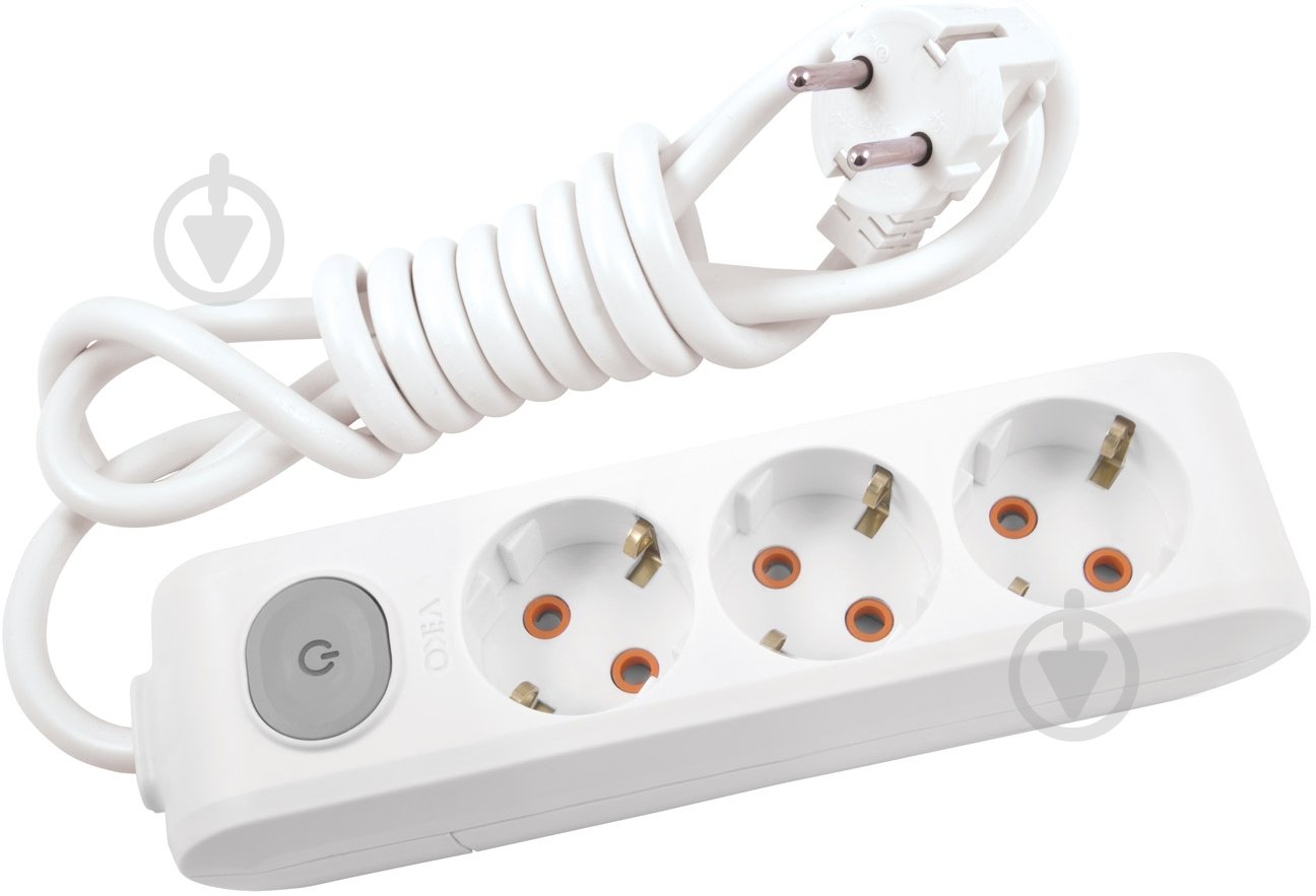 Удлинитель с выключателем Viko MultiLet с заземлением 3 гн. белый 2 м - фото 1