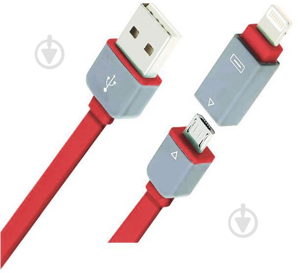 Кабель Easy Link USB – microUSB + Apple Lightning 0.95 м красный (EL-523, red) - фото 1