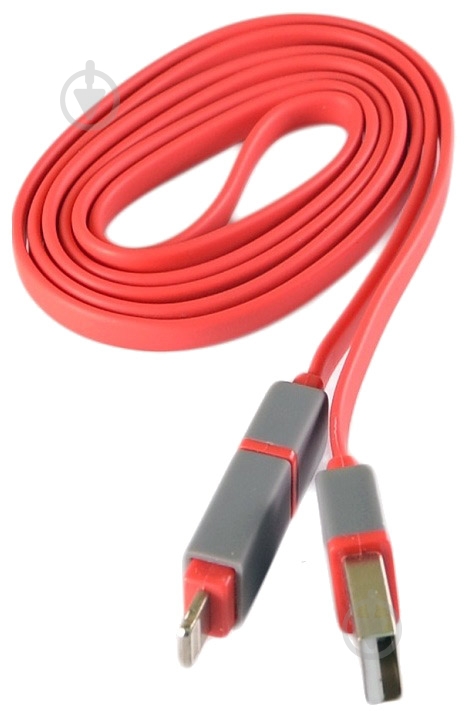 Кабель Easy Link USB – microUSB + Apple Lightning 0.95 м красный (EL-523, red) - фото 2