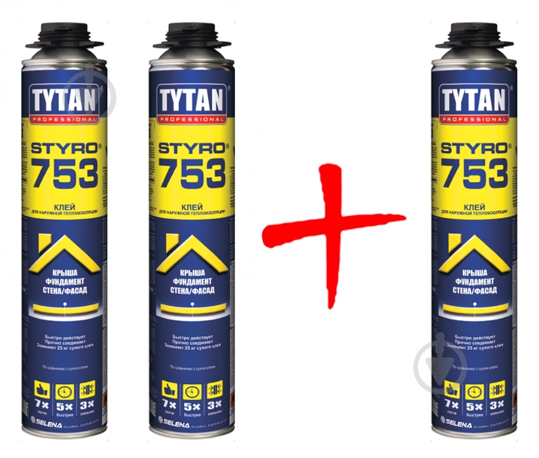 Пена-клей Tytan Professional Tytan O2 STYRO 2+1 шт. 2250 мл - фото 1