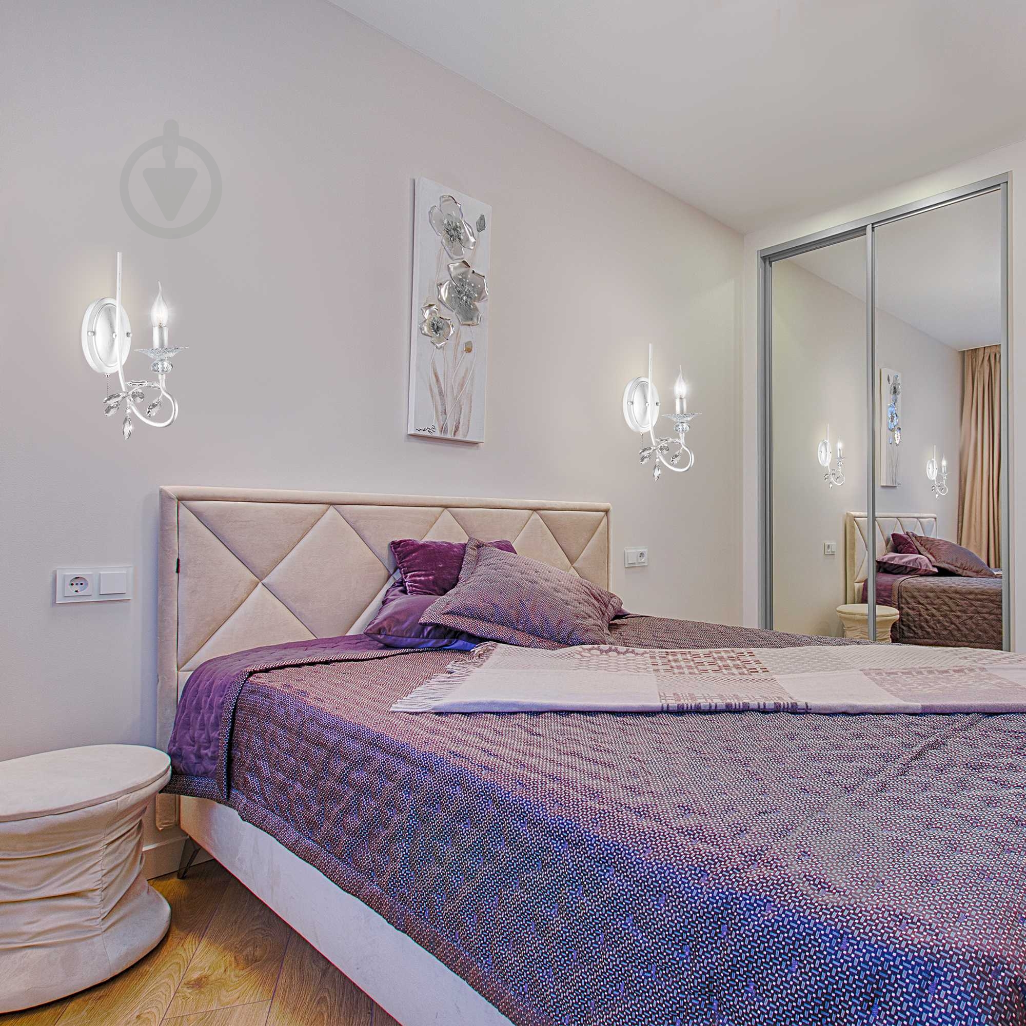 ВИТРИНА! Бра Strotskis Alexandria 1x60 Вт E14 белый/серебро 60057/1 - фото 4