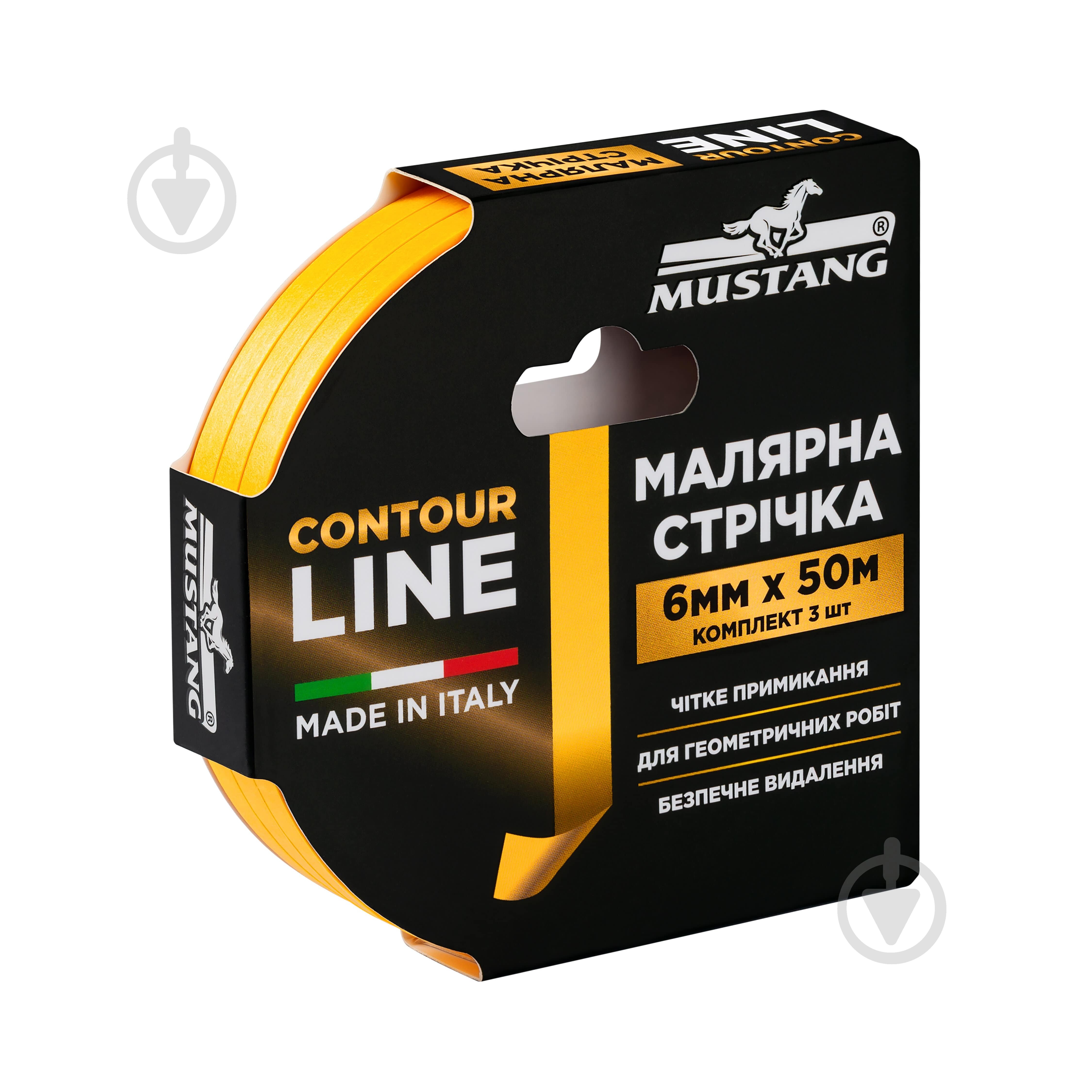 Лента малярная Mustang CONTOUR LINE желтая (комплект 3 шт.) 6 мм x 50 м - фото 1