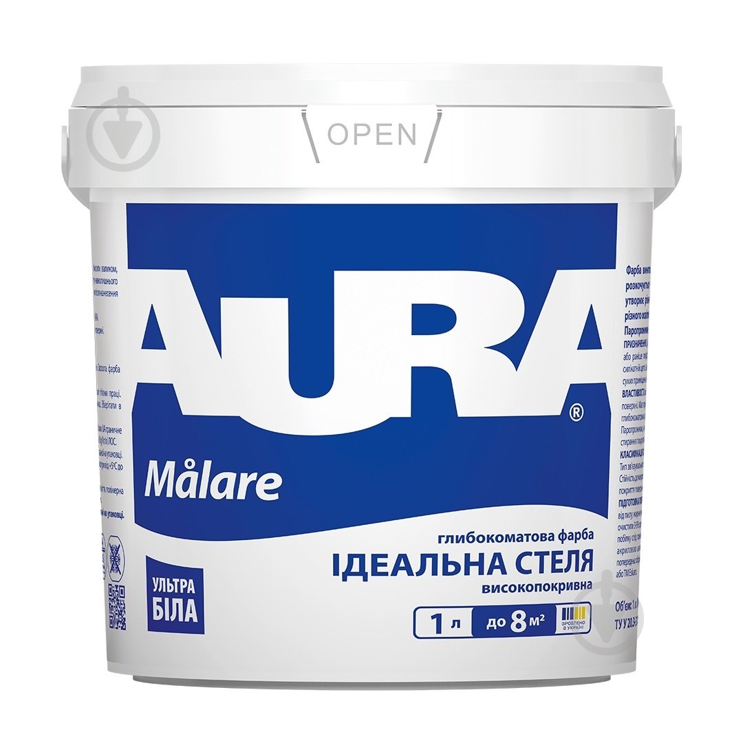 Краска акриловая водоэмульсионная Aura® Malare глубокий мат белый 1 л - фото 1