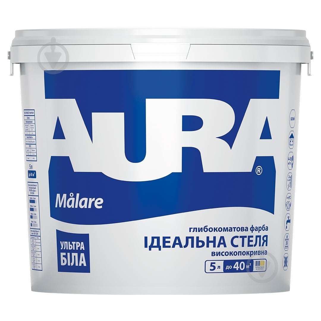 Краска акриловая водоэмульсионная Aura® Malare глубокий мат белый 5 л - фото 1
