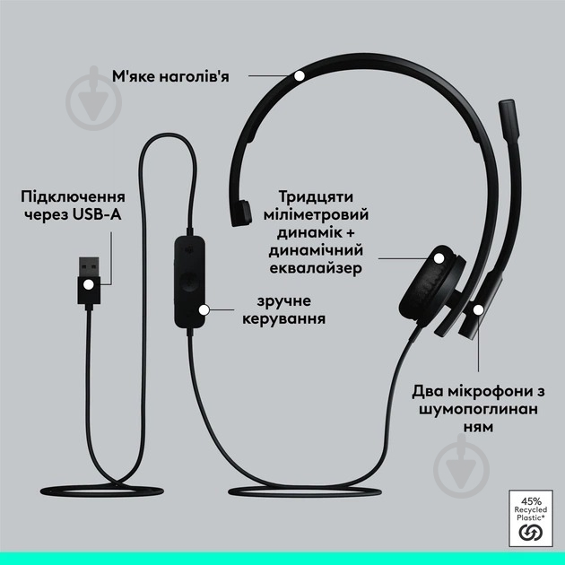 Гарнитура Logitech H570e Corded Mono USB Headset black (981-001426) - фото 6 Гарнитура Logitech H570e Corded Mono USB Headset black (981-001426) - фото 6