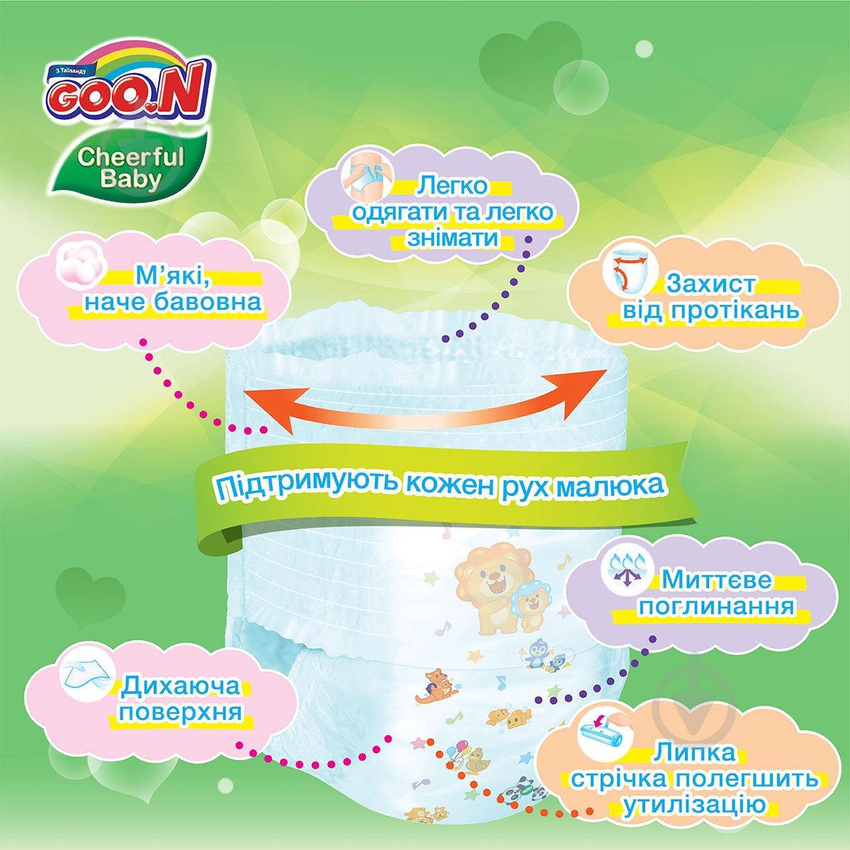 Подгузники-трусики Goo.N Cheerful Baby L 8-14 кг 48 шт. - фото 3 Подгузники-трусики Goo.N Cheerful Baby L 8-14 кг 48 шт. - фото 3