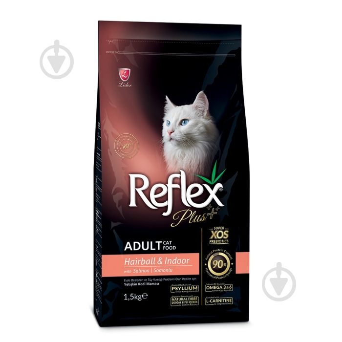 Корм сухой для котов живущих в помещении и вывода шерсти Reflex Plus с лососем 1,5 кг - фото 1 Корм сухой для котов живущих в помещении и вывода шерсти Reflex Plus с лососем 1,5 кг - фото 1
