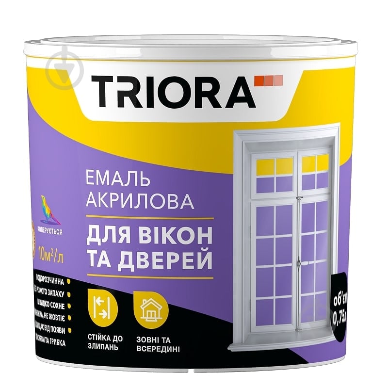 Емаль Triora для вікон та дверей акрилова біла напівглянець 0,75 л - фото 1