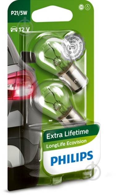 Автолампа розжарювання Philips LongLife EcoVision P21/5W 5 Вт 2 шт.(PS 12499 LLECO B2) - фото 1