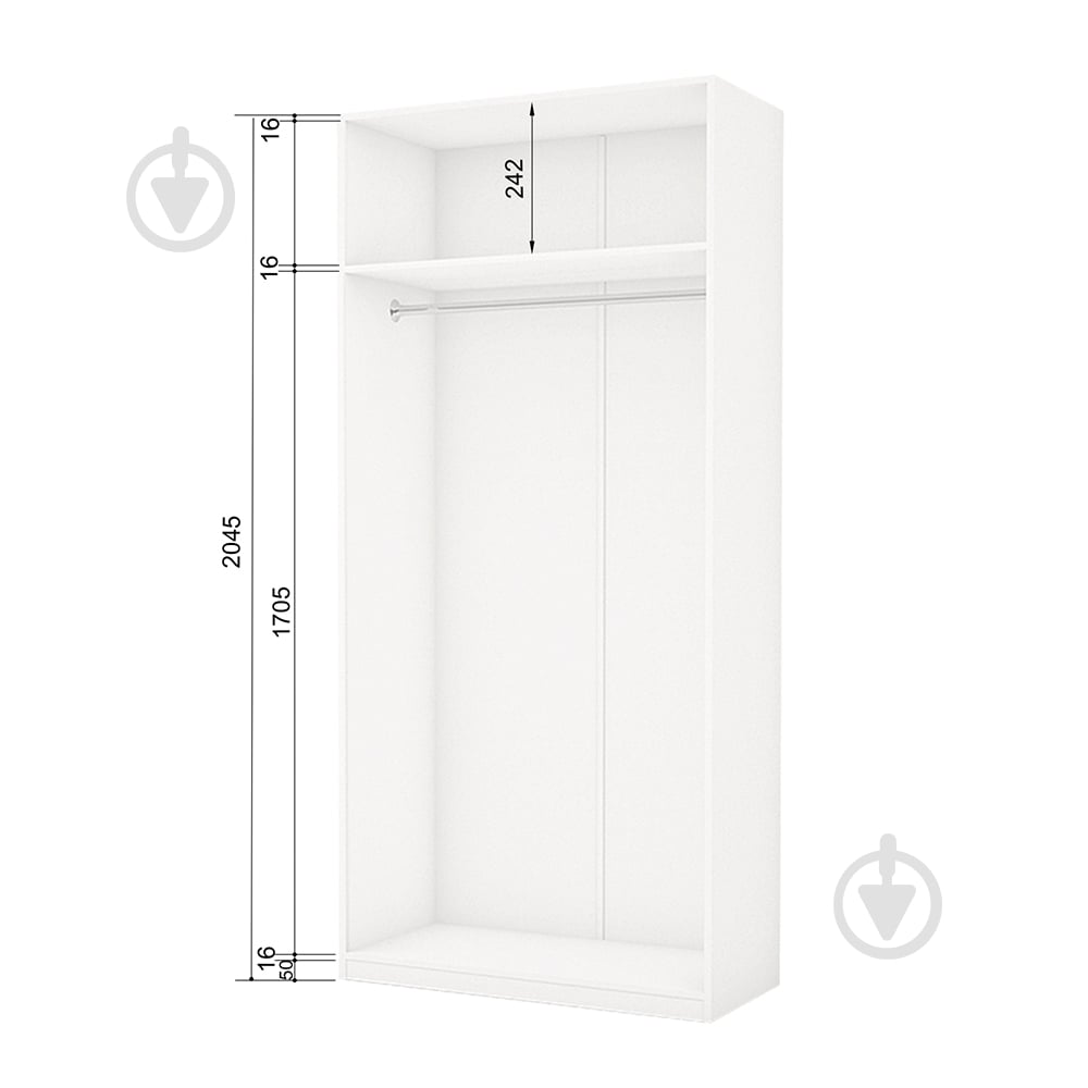 Шкаф ROKO Эконом распашной 900х2045х500 мм белый - фото 2