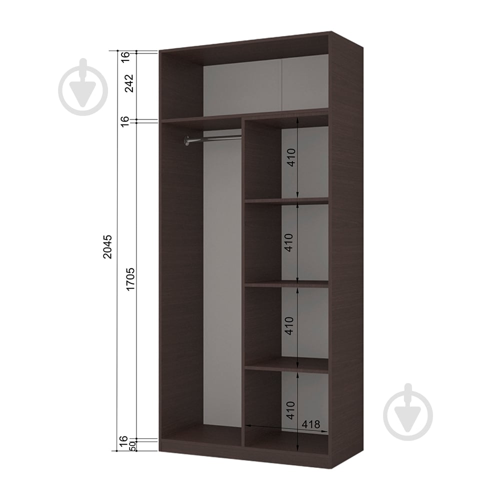 Шкаф ROKO Эконом распашной с консолью (2 шт.) 2045х900х500 мм дуб венге - фото 2