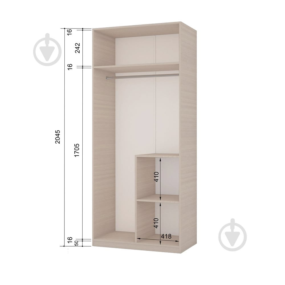 Шкаф ROKO Эконом распашной с консолью (1 шт.) 900х2045х500 мм дуб молочный - фото 2