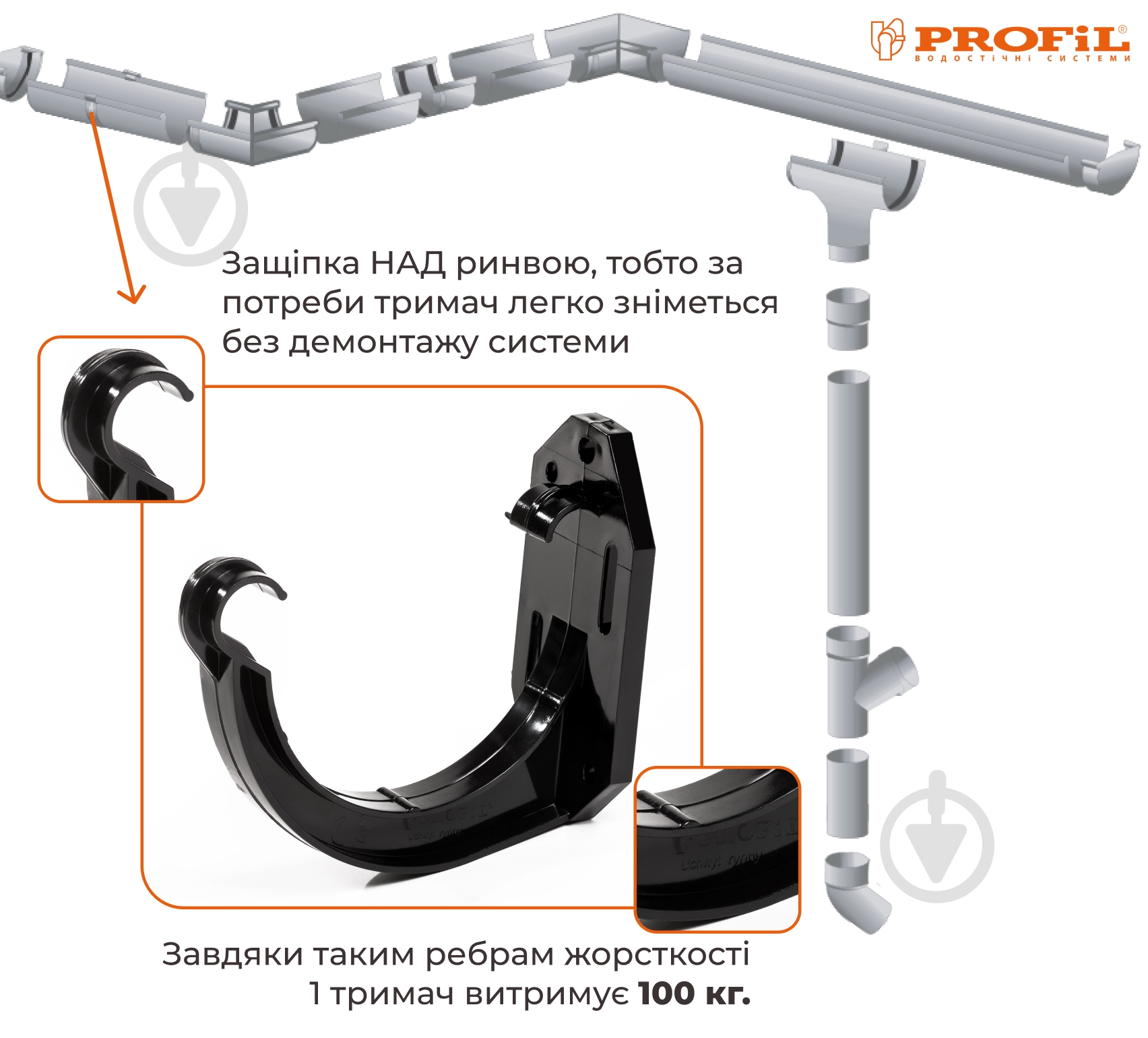 Кронштейн желоба PROFiL 90 мм черный - фото 2 Кронштейн желоба PROFiL 90 мм черный - фото 2