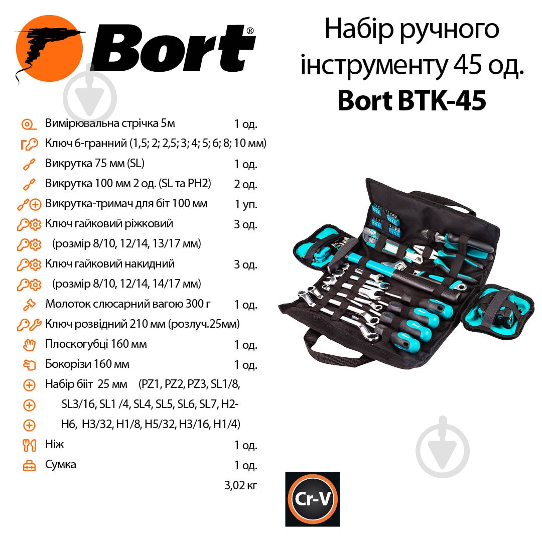 Набор ручного инструмента Bort в сумке 45 шт. BTK-45 - фото 4