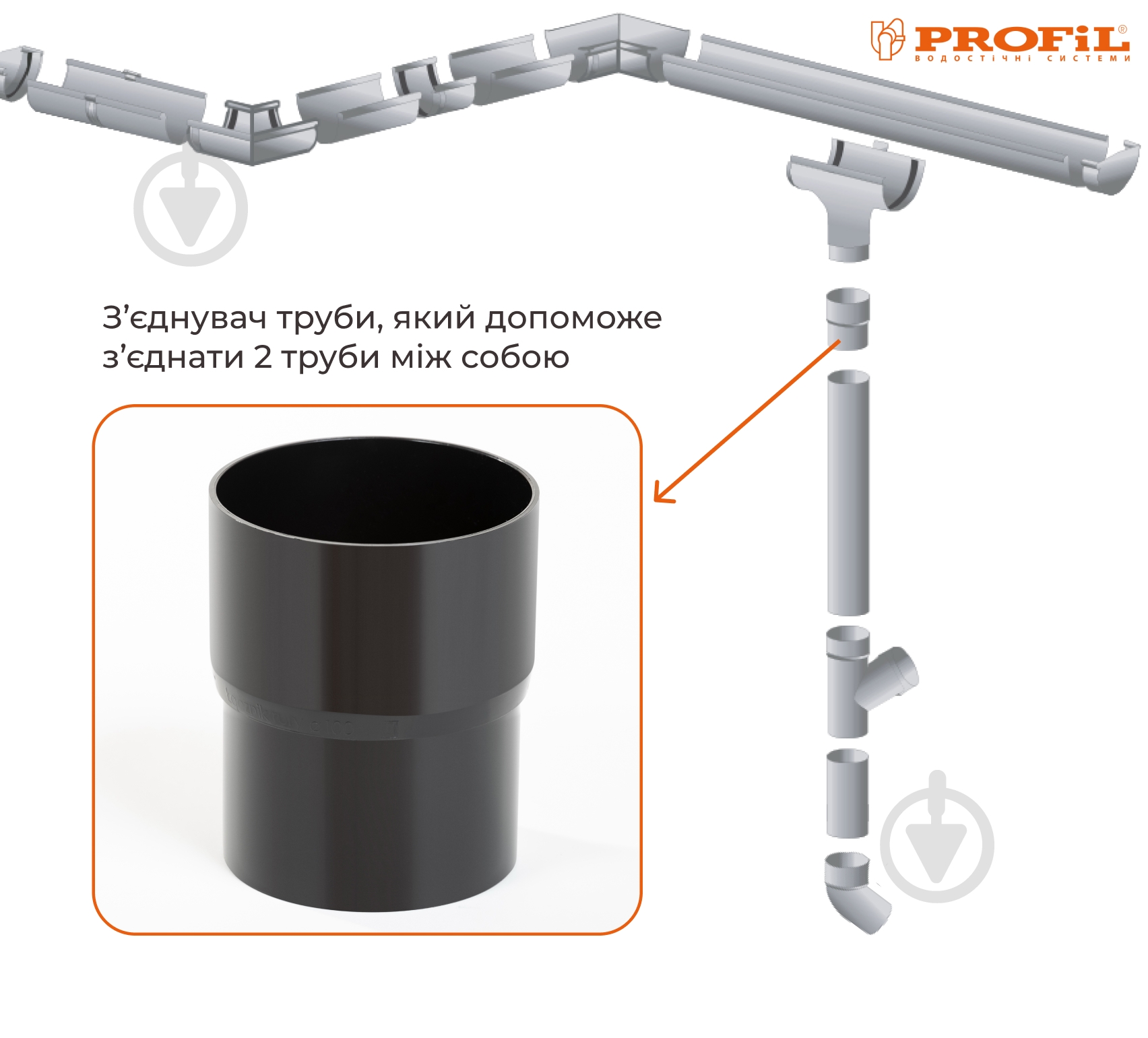 Муфта трубы PROFiL 100 мм черный - фото 2 Муфта трубы PROFiL 100 мм черный - фото 2