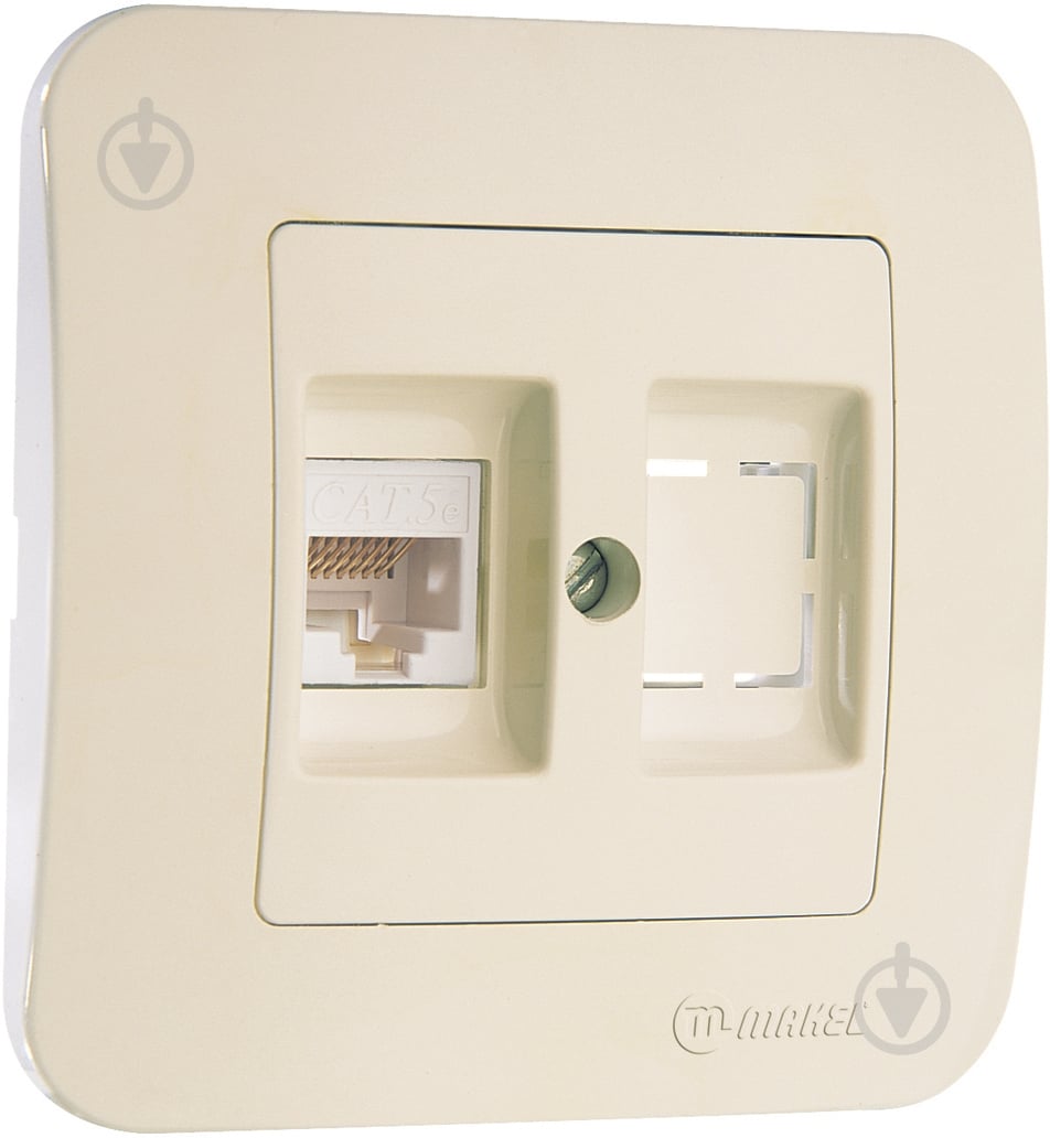 Розетка комп’ютерна Makel Lillium Natural PC, RG-45, САТ 5e + гніздо слонова кістка 55235 - фото 1