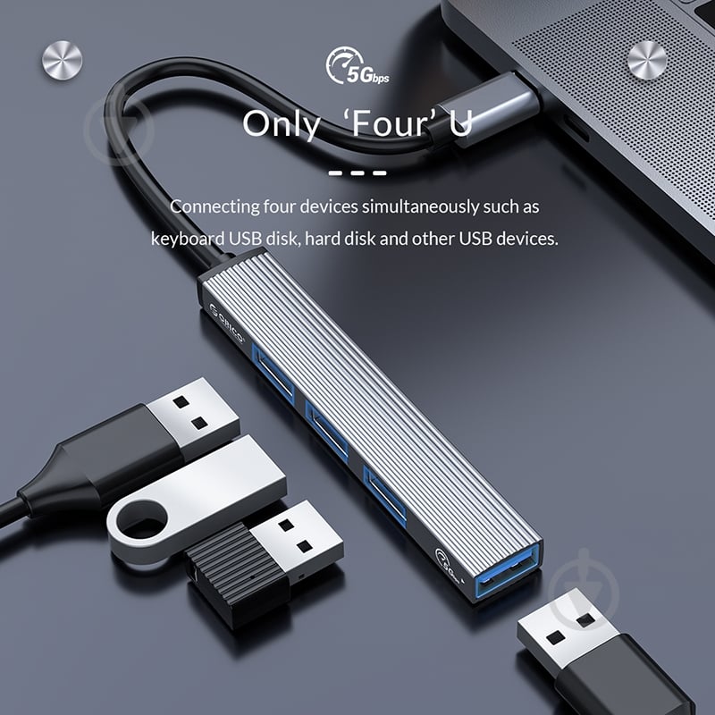 USB-хаб Orico USB-A - USB3.0, 2xUSB2.0, TF (AH-A12F-GY-BP) - фото 5 USB-хаб Orico USB-A - USB3.0, 2xUSB2.0, TF (AH-A12F-GY-BP) - фото 5