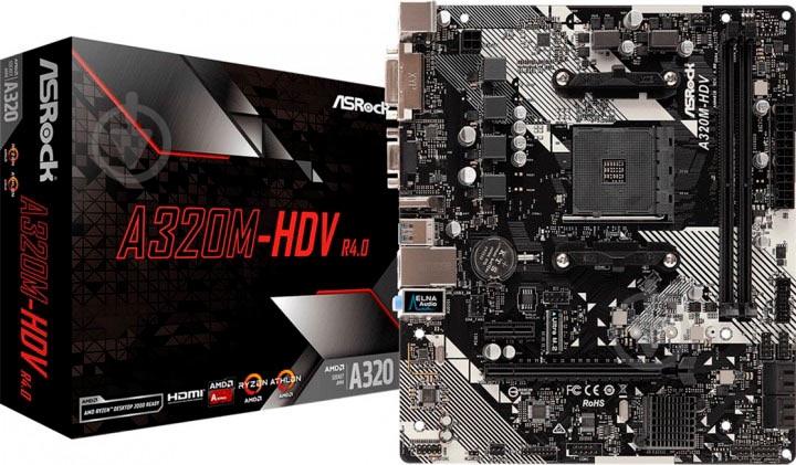 Материнская плата ASRock A320M-HDV R4.0 (Socket AM4, AMD A320, mirco ATX) - фото 2