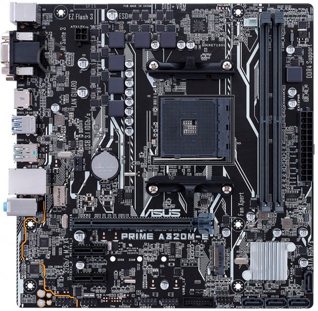 Материнская плата Asus PRIME A320M-E (Socket AM4, AMD A320, mirco ATX) - фото 1 Материнская плата Asus PRIME A320M-E (Socket AM4, AMD A320, mirco ATX) - фото 1