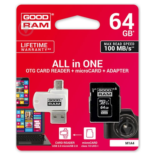 Карта памяти Goodram microSDHC 64 ГБ UHS-I (M1A4-0640R12) - фото 2 Карта памяти Goodram microSDHC 64 ГБ UHS-I (M1A4-0640R12) - фото 2