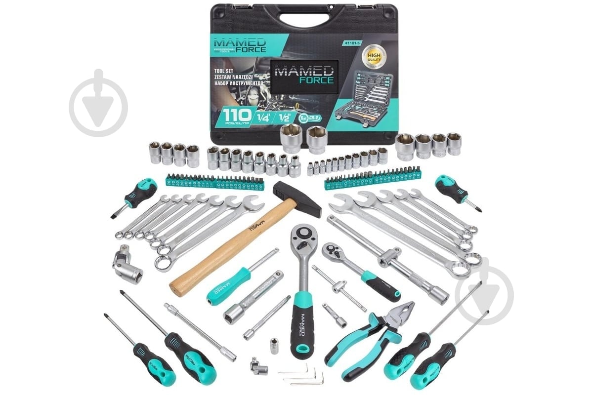 Набір ручного інструменту Forsage 1/4'', 1/2''(6-гран)(5-32 мм) 110 шт. MF-41101-5 - фото 1