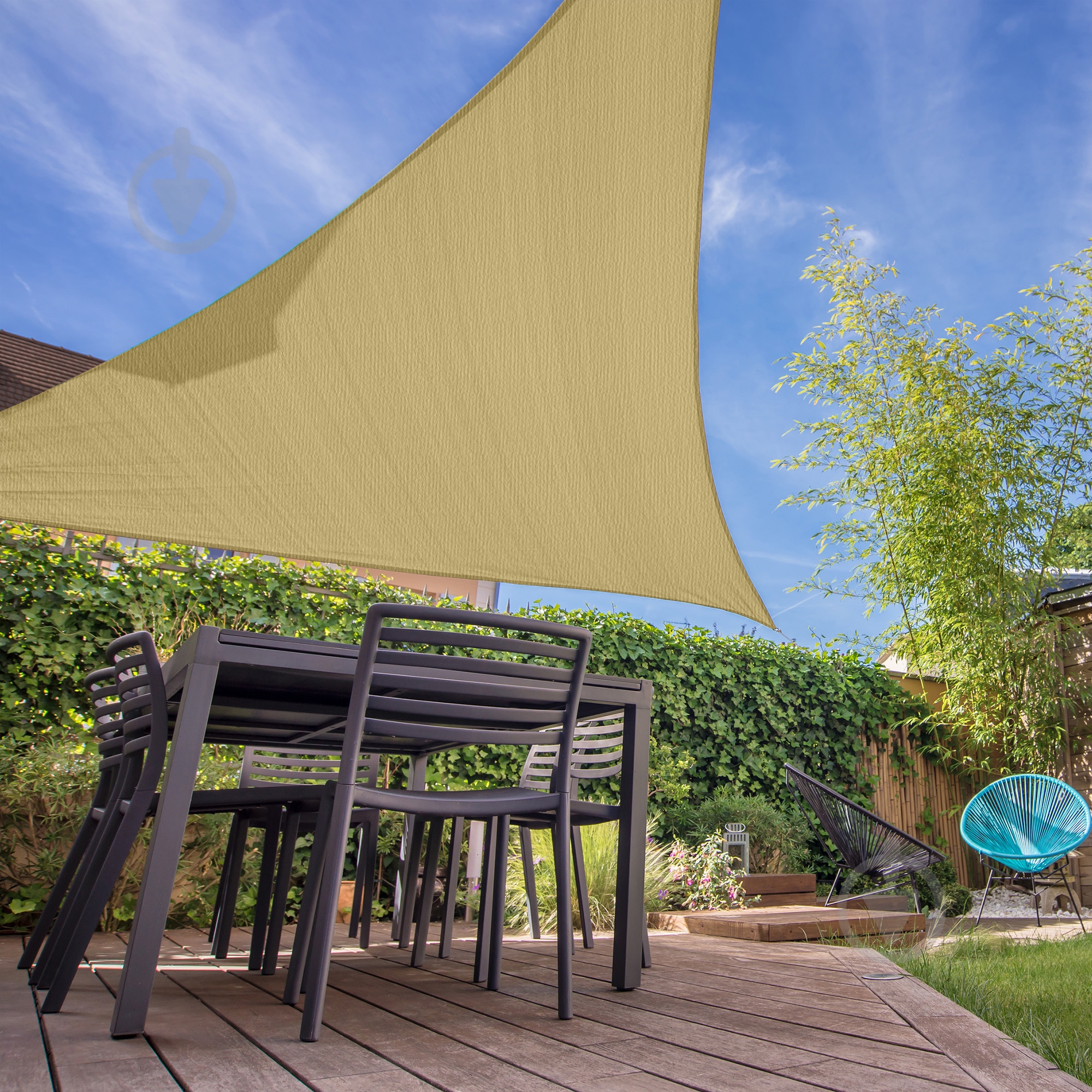 Тент-парус HDPE треугольник 5х5x7 м бежевый - фото 3 Тент-парус HDPE треугольник 5х5x7 м бежевый - фото 3