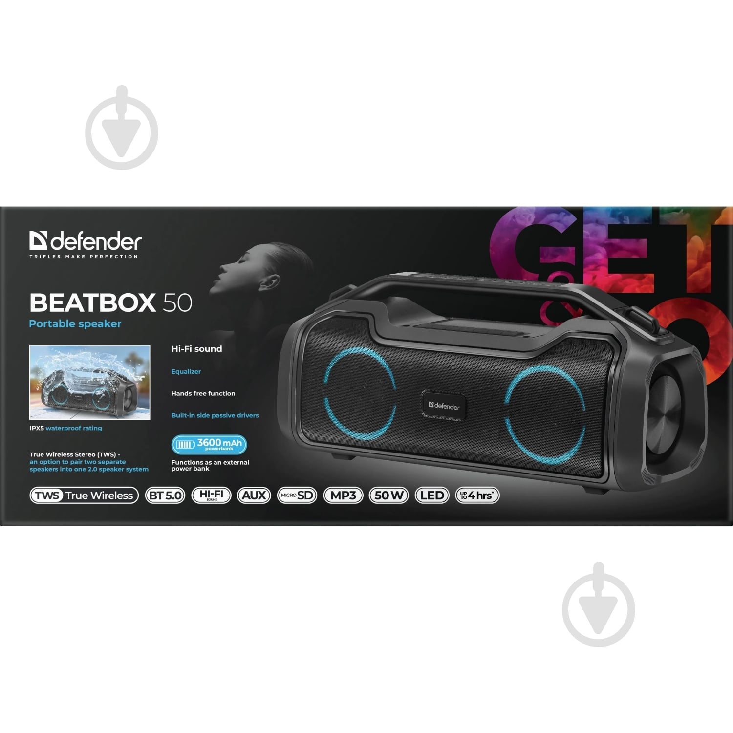 Портативная колонка Defender Beatbox 50 black (65950) - фото 4