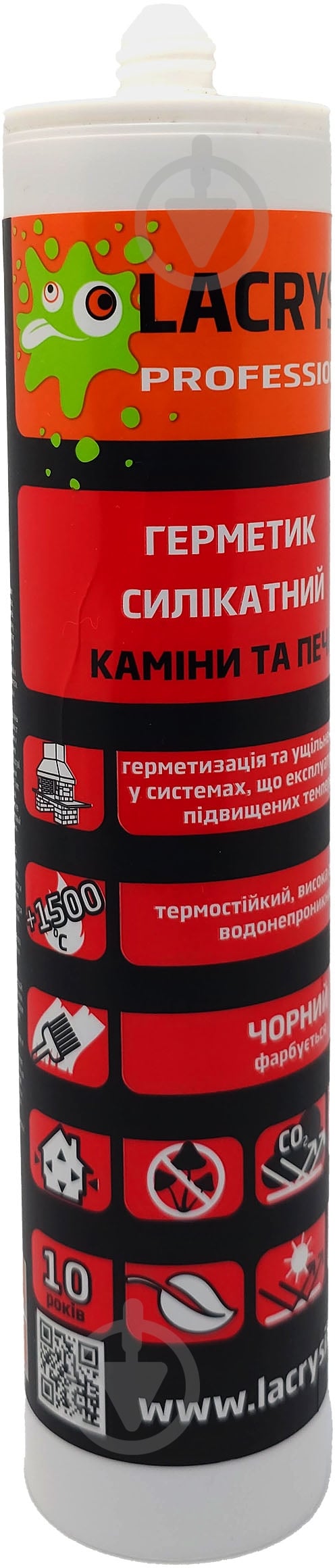 Герметик вогнестійкий Lacrysil Каміни та печі чорний 550 мл - фото 2