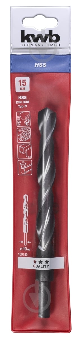 Сверло по металлу KWB уменьшен хвостовик 10 мм 15 мм 1 шт. 159-150 - фото 3
