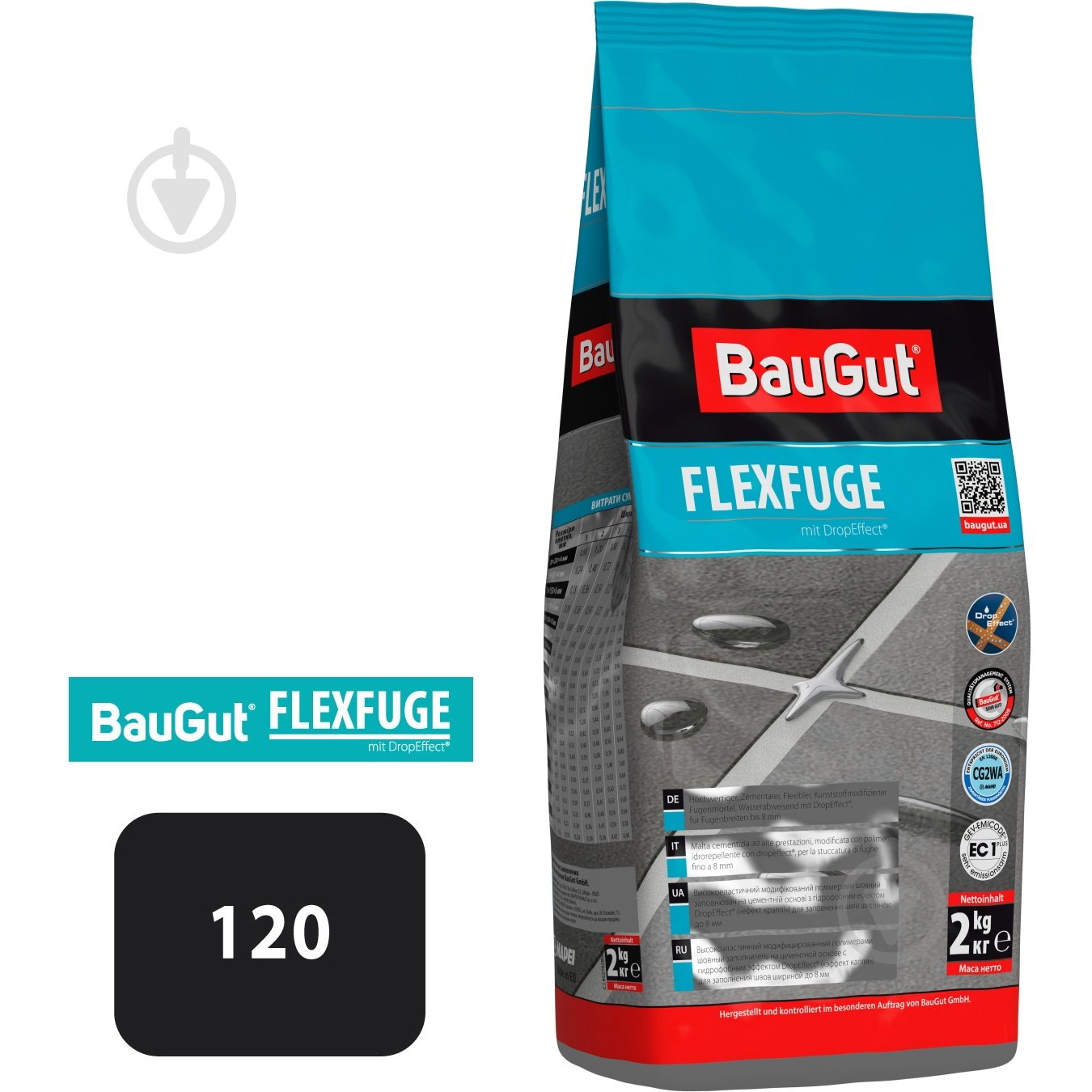Затирка для плитки BauGut FLEXFUGE 120 2 кг черный - фото 1