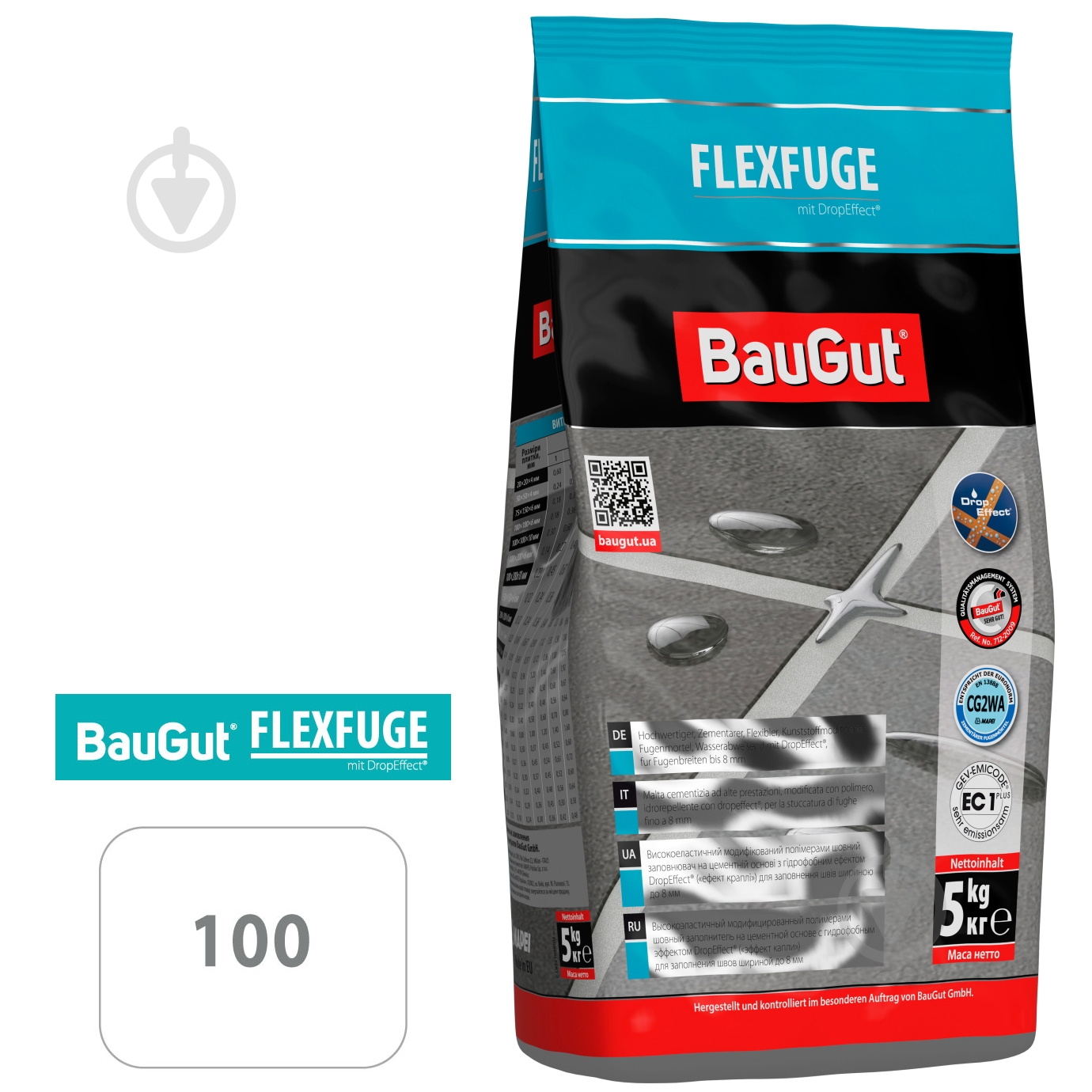 Затирка для плитки BauGut FLEXFUGE 100 5 кг белый - фото 1