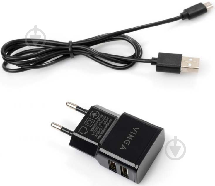 Зарядное устройство Vinga 2 Port USB Wall Charger + microUSB cable - фото 1