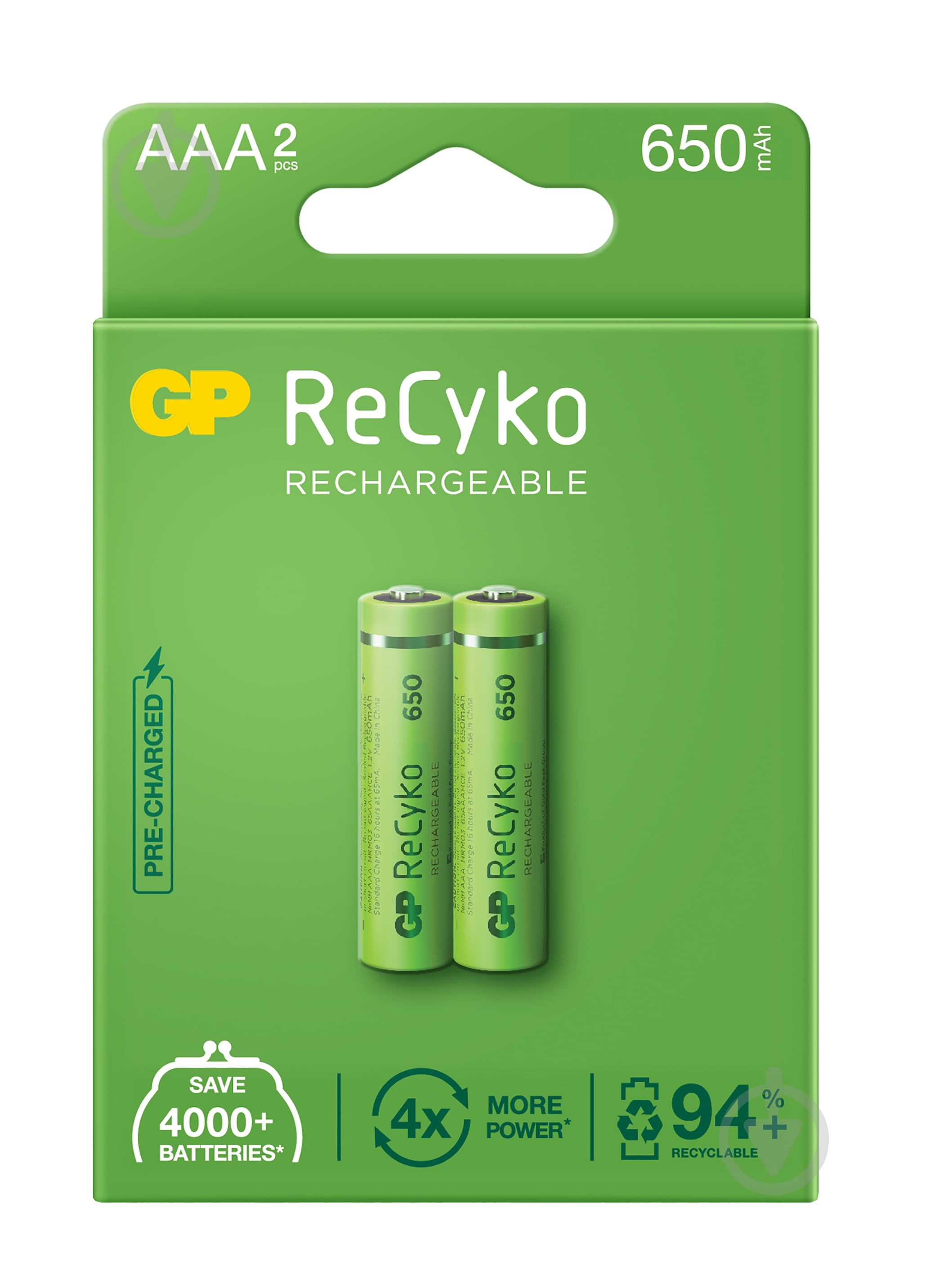 Аккумулятор GP Recyko 650AAAHCЕ-U_КУ AAA (R03, 286) 2 шт. - фото 1