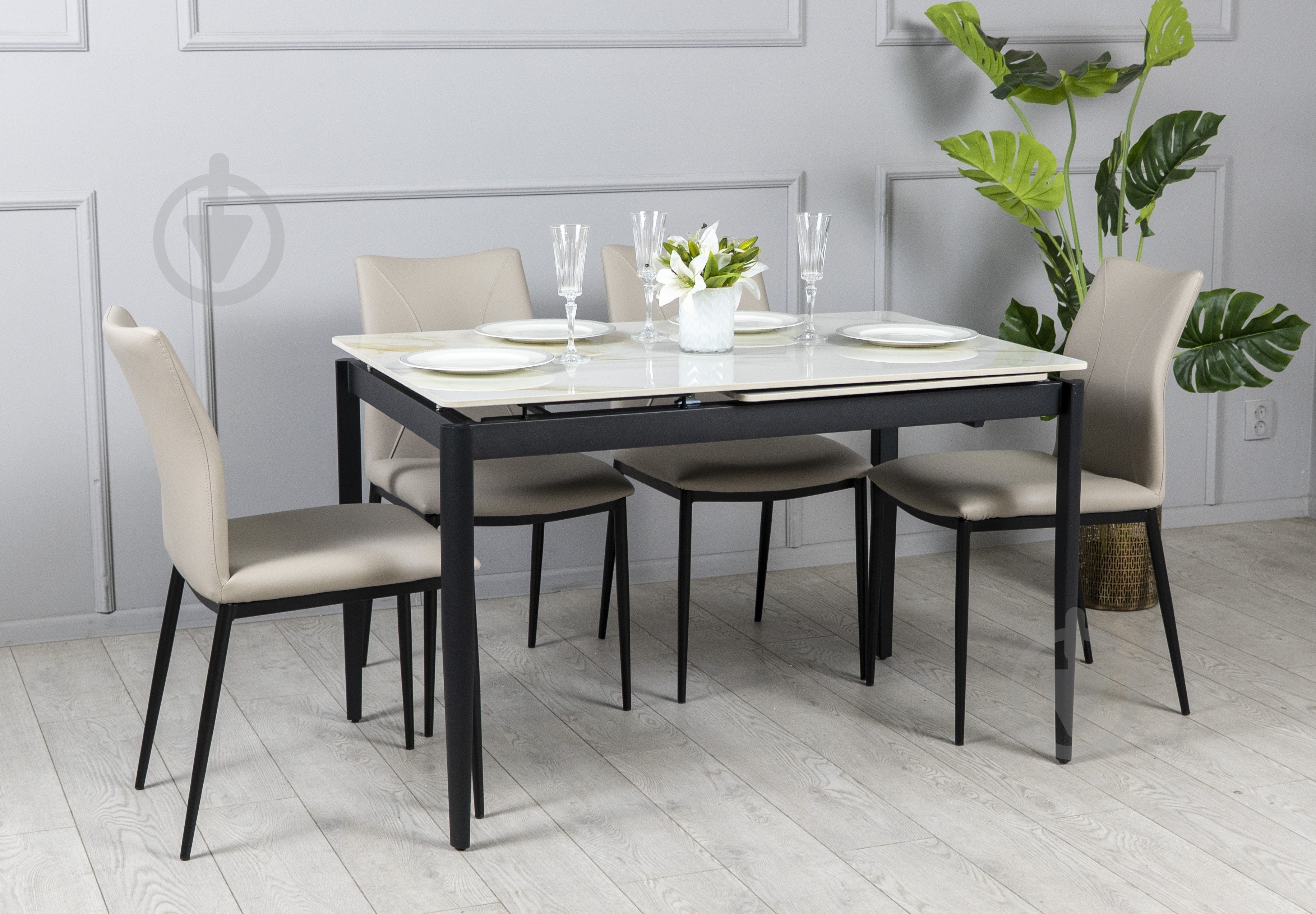 Стол обеденный Prestol Хит 1200(1800)x800x750мм молочный/черный - фото 5