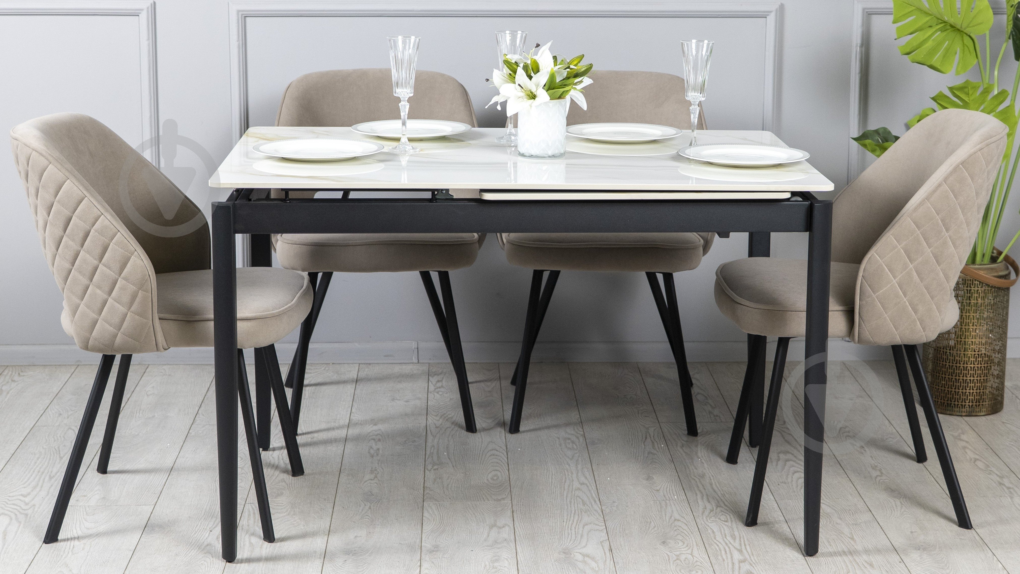 Стол обеденный Prestol Хит 1200(1800)x800x750мм молочный/черный - фото 7