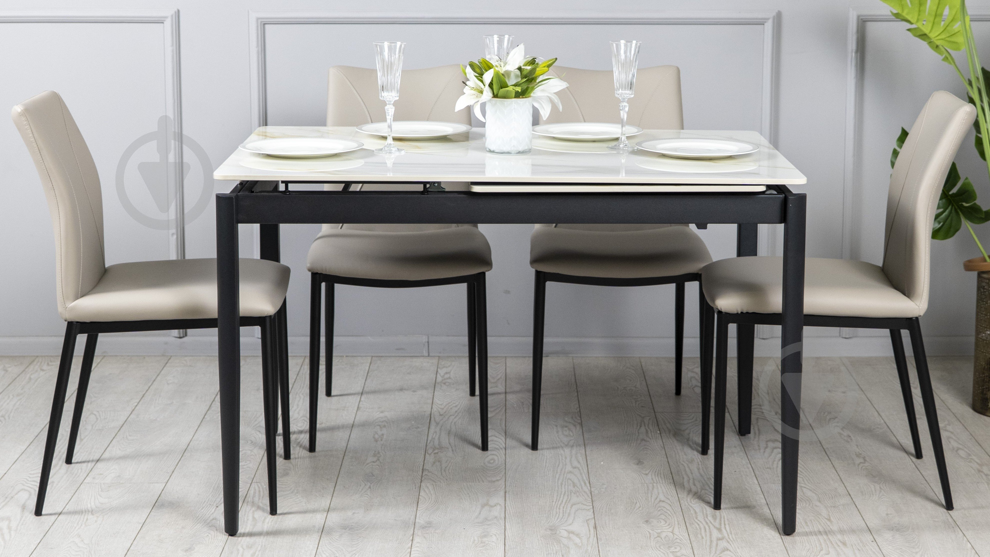 Стол обеденный Prestol Хит 1200(1800)x800x750мм молочный/черный - фото 8