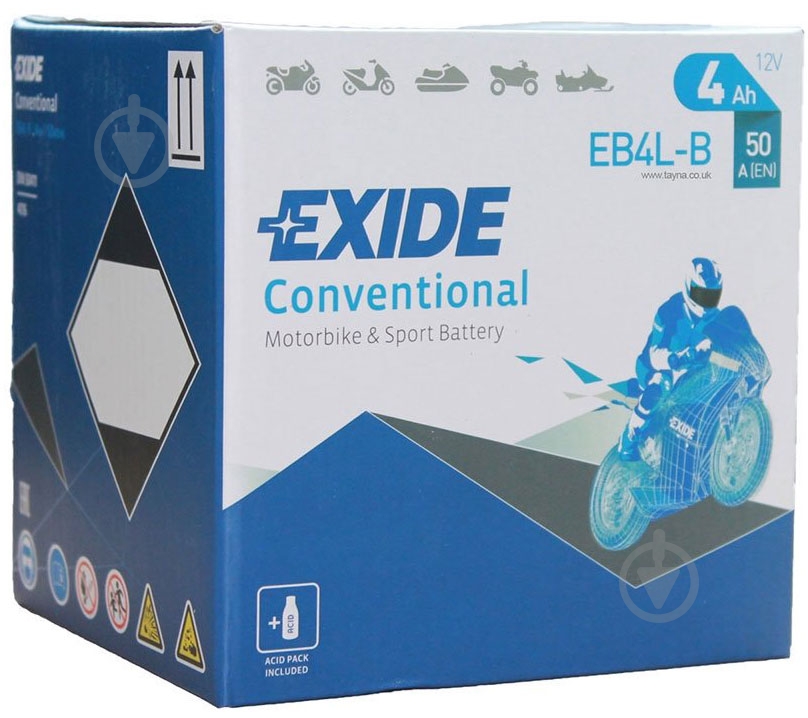 Аккумулятор автомобильный EXIDE 4Ah 50A 12V «+» справа (EB4L-B) - фото 2