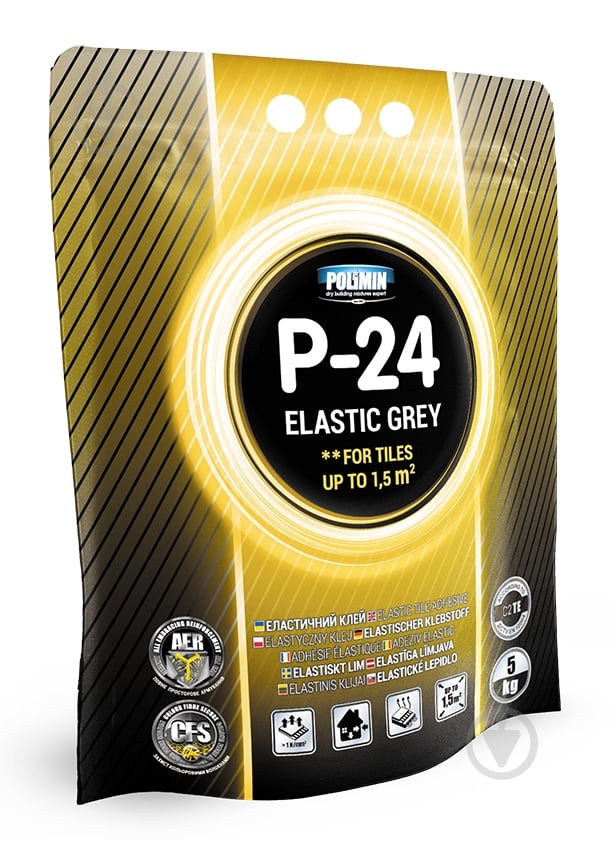Клей для плитки Polimin P-24 Elastic эластичный C2TE (серый) 5 кг - фото 1
