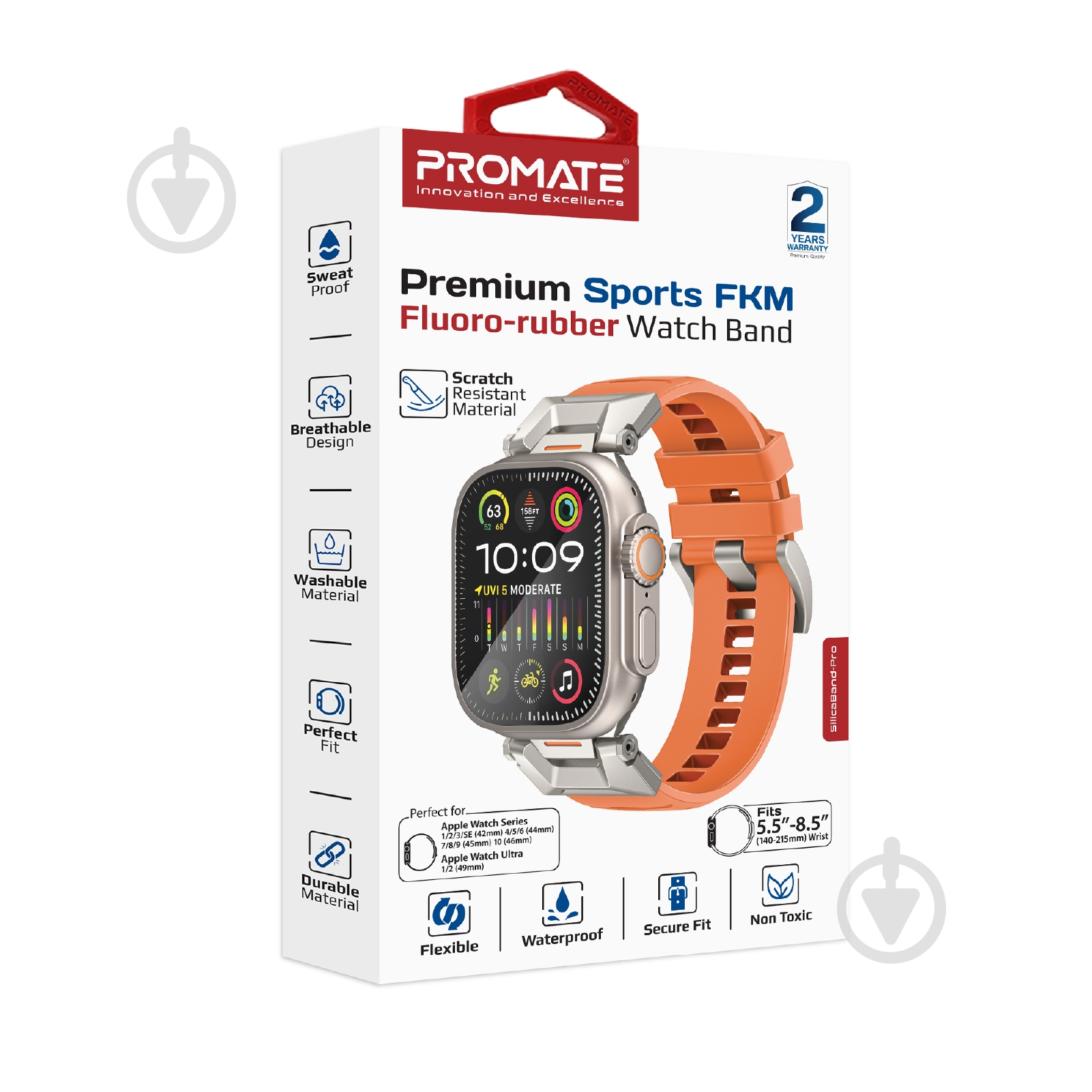 Ремінець Promate для Apple Watch 42/44/45/49 мм SilicaBand-Pro orange (silicaband-pro.orange) - фото 6