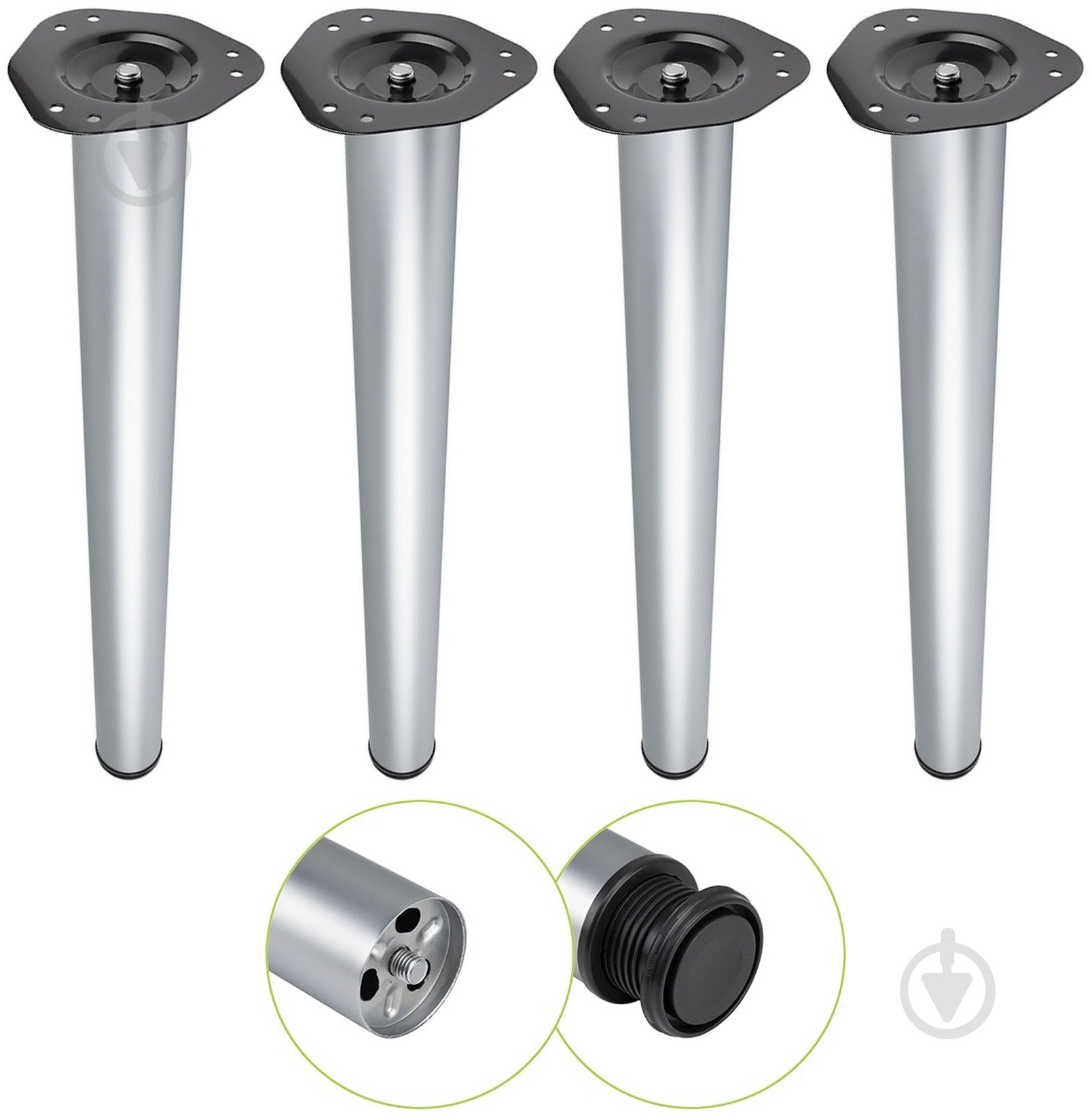 Мебельная ножка DC комплект 4 шт d60x710 мм для стола матовый хром с верхней стальной крепежной пластиной - фото 1