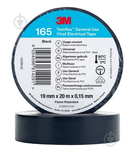 Изолента 3M Temflex полиэтилен 165 (19мм х 20м) BK - фото 1