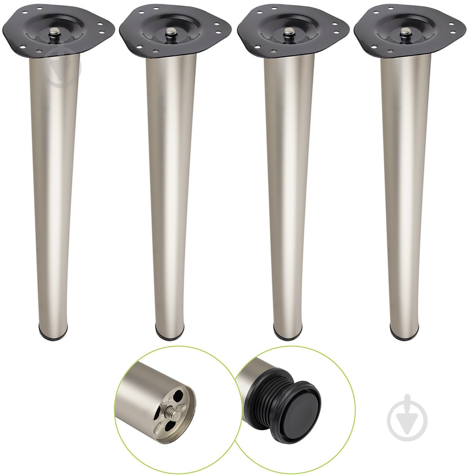 Меблева ніжка DC комплект 4 шт d60x710 мм для столу нікель (сатин) з верхньою сталевою кріпильною пластиною - фото 1