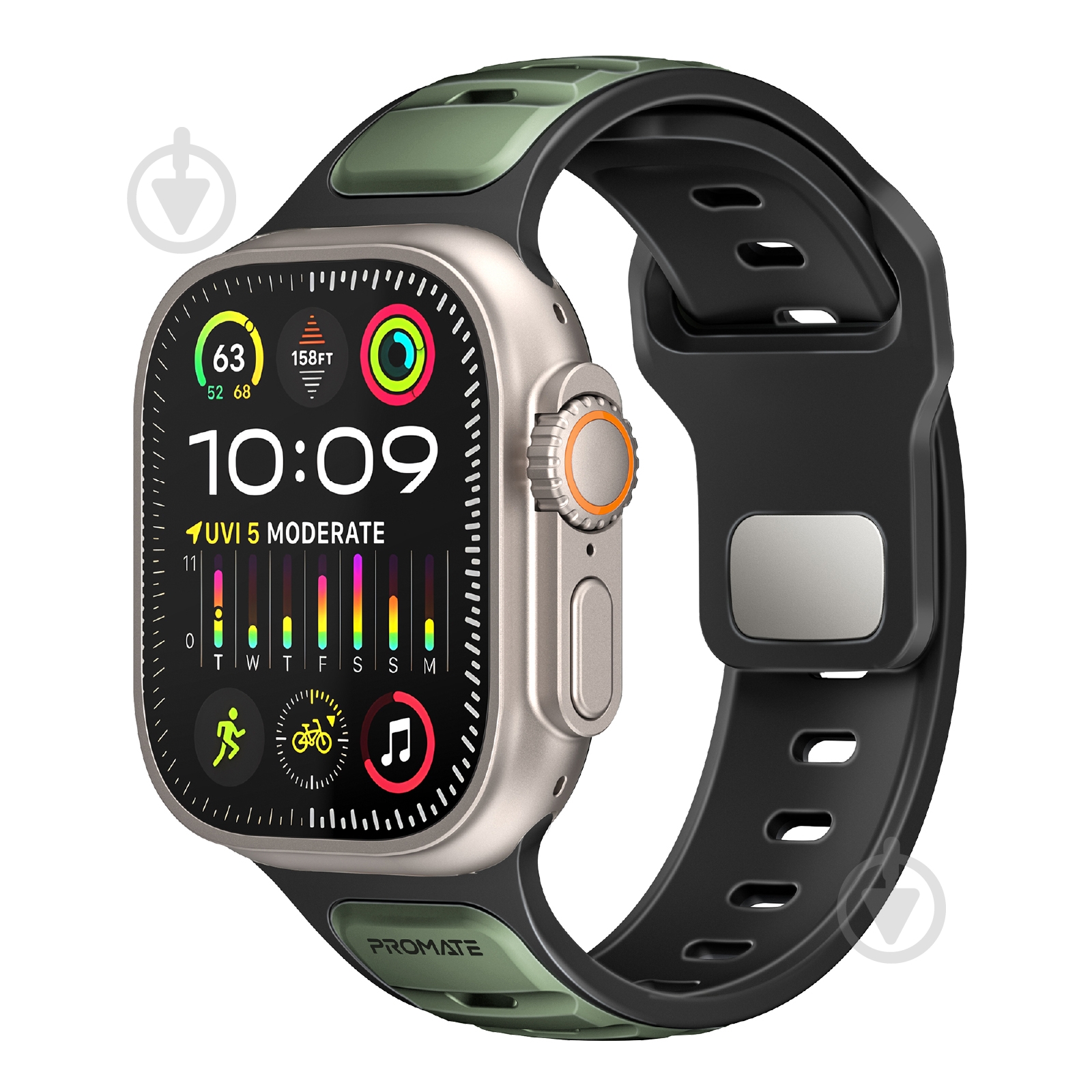 Ремінець Promate для Apple Watch 42/44/45/49 мм SiliBand-DC midnight green (siliband-dc.midnightgreen) - фото 1