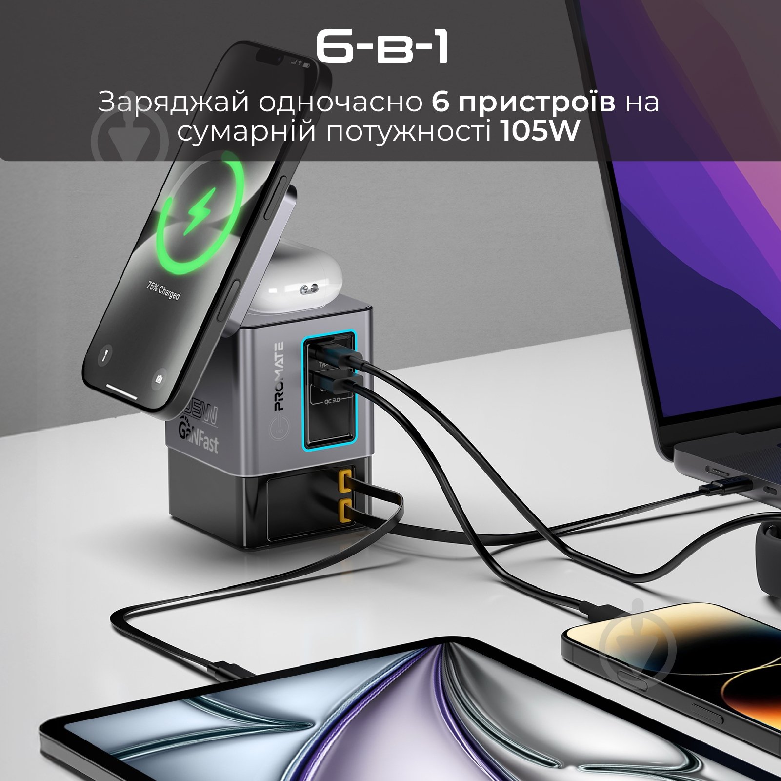 Зарядна станція Promate PowerSync-105 - фото 2