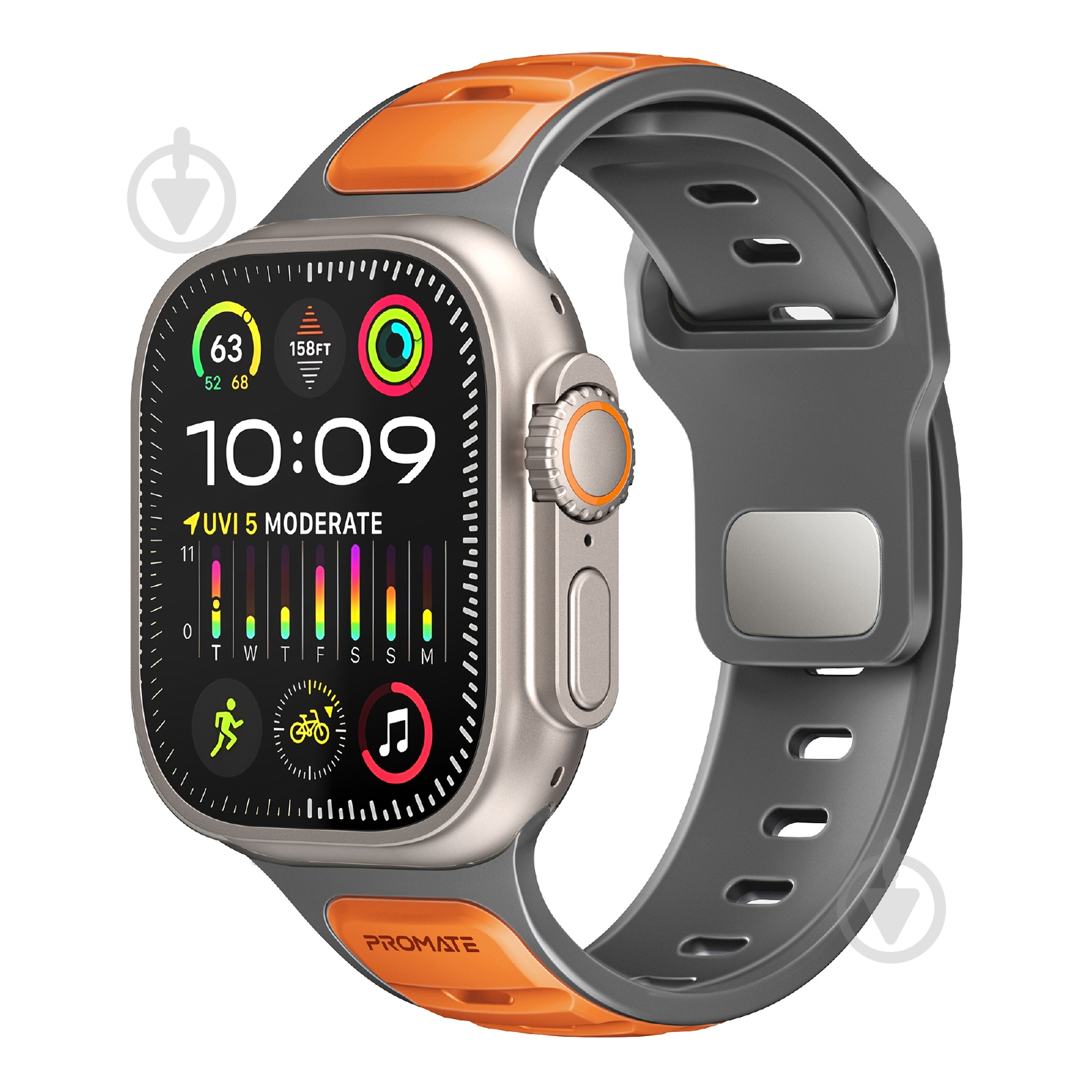 Ремінець Promate для Apple Watch 42/44/45/49 мм SiliBand-DC orange (siliband-dc.orange) - фото 1